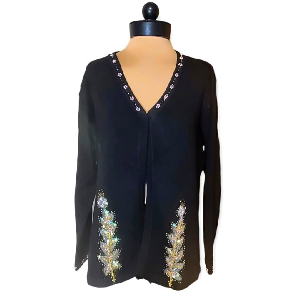 Storybook Knits Black Embellished Beaded Cardigan Large